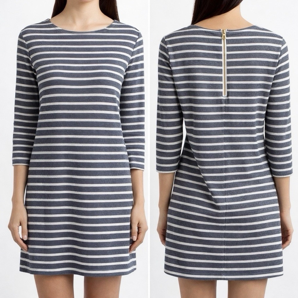 Sail‎ To Sable STS Womens Shift Dress Small Gray White Striped Textured Knit
